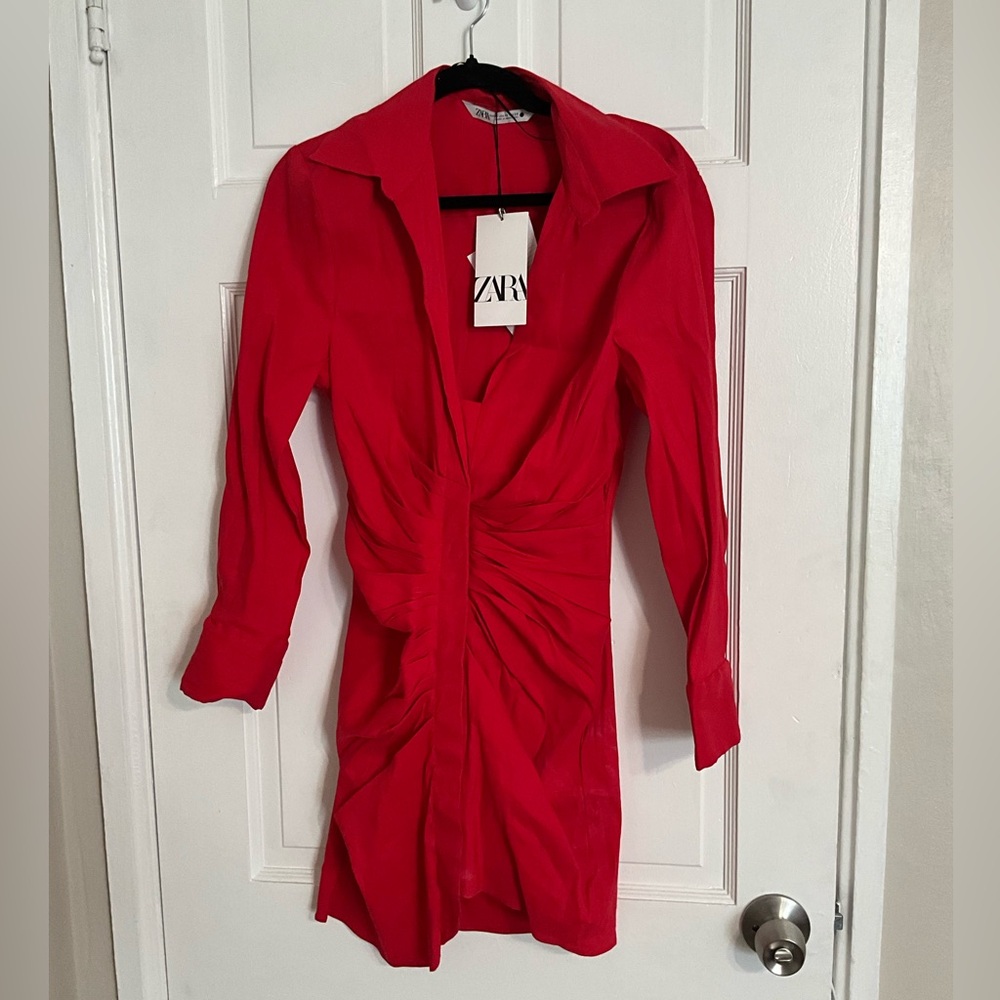NWT ZARA red Shirt Dress XS